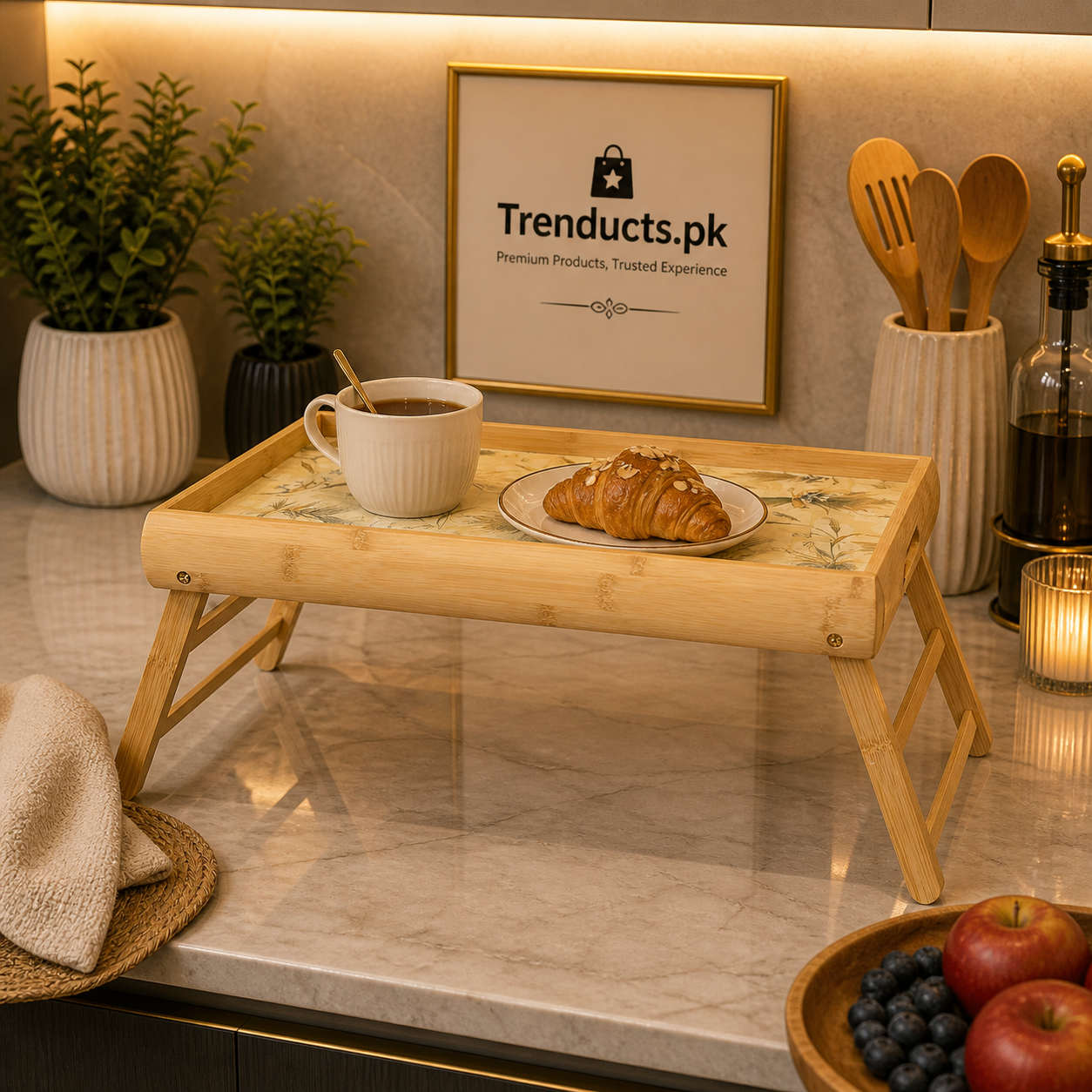 Multi-Functional Foldable Bamboo Bed Table Tray