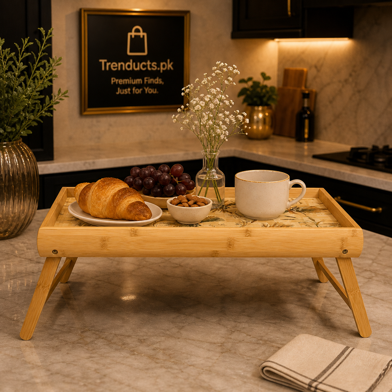 Multi-Functional Foldable Bamboo Bed Table Tray