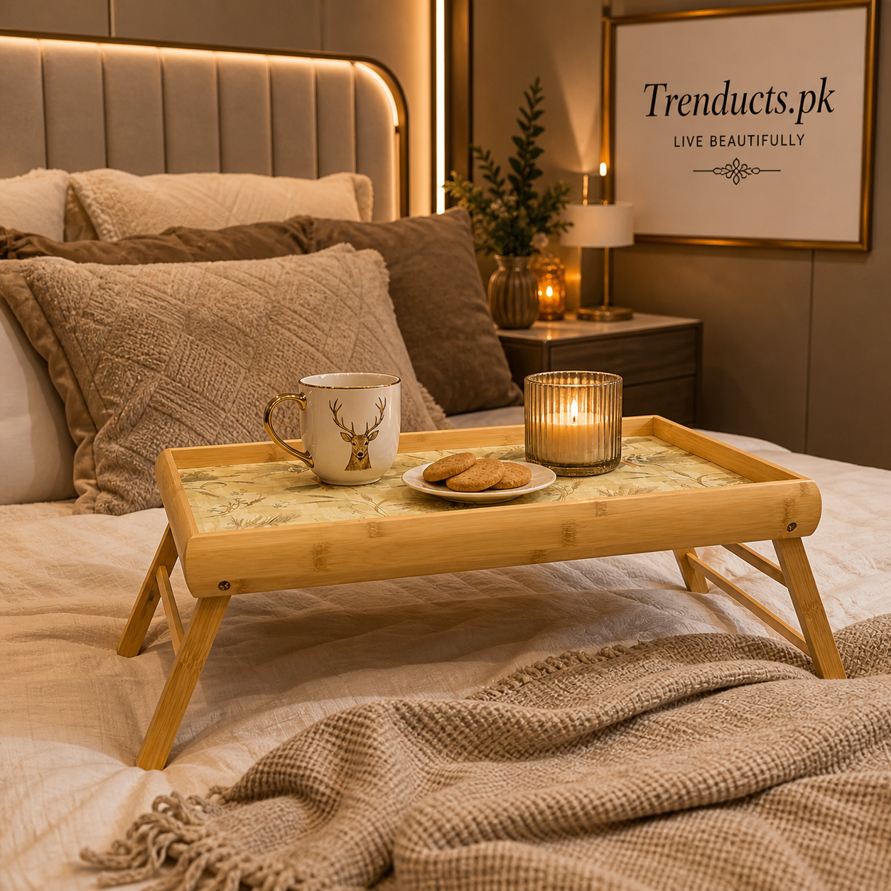 Multi-Functional Foldable Bamboo Bed Table Tray