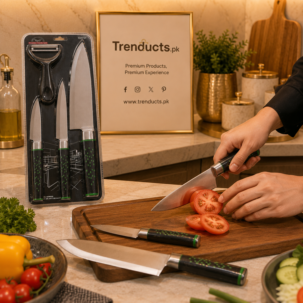 Razor-Edge 3-Piece Pastel Kitchen Knife Set with Matching Sheaths