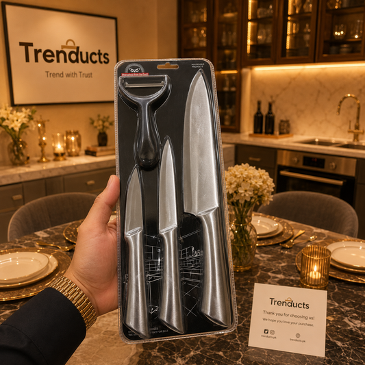 Master-Chef 4-Piece Heavy-Duty Stainless Steel Cleaver & Knife Set