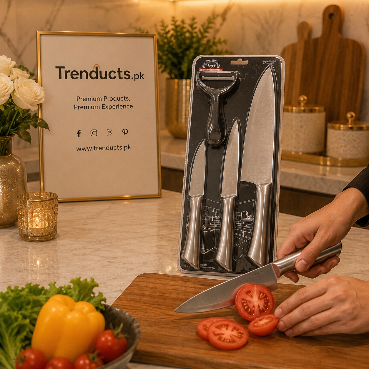 Master-Chef 4-Piece Heavy-Duty Stainless Steel Cleaver & Knife Set