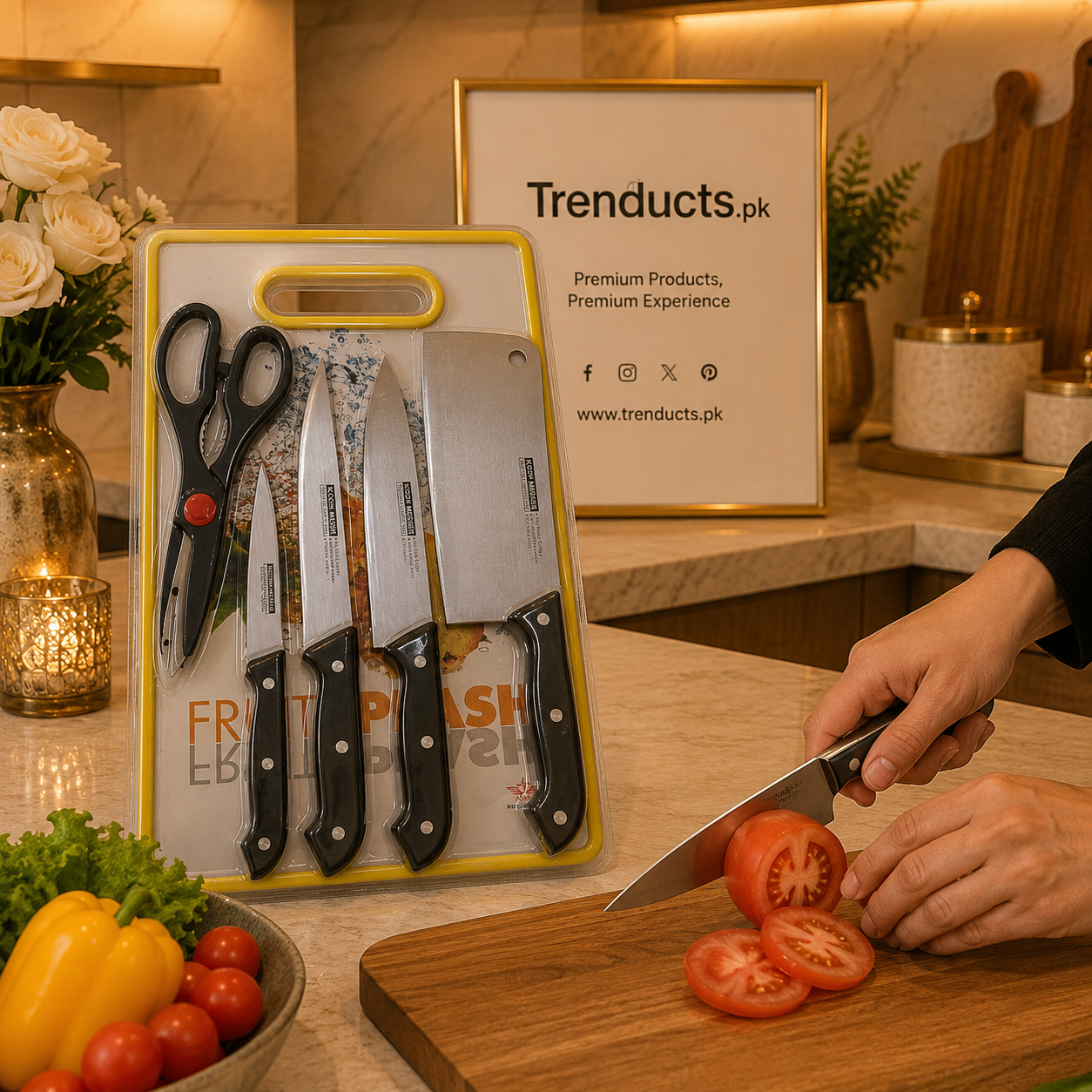 Master-Prep 5-Piece Pastel Kitchen Knife, Scissors & Cutting Board Set