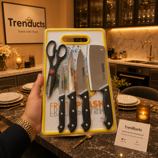 Master-Prep 5-Piece Pastel Kitchen Knife, Scissors & Cutting Board Set