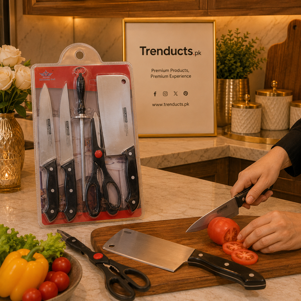 Master-Prep 6-Piece Stainless Steel Knife Set with Cutting Board & Shears
