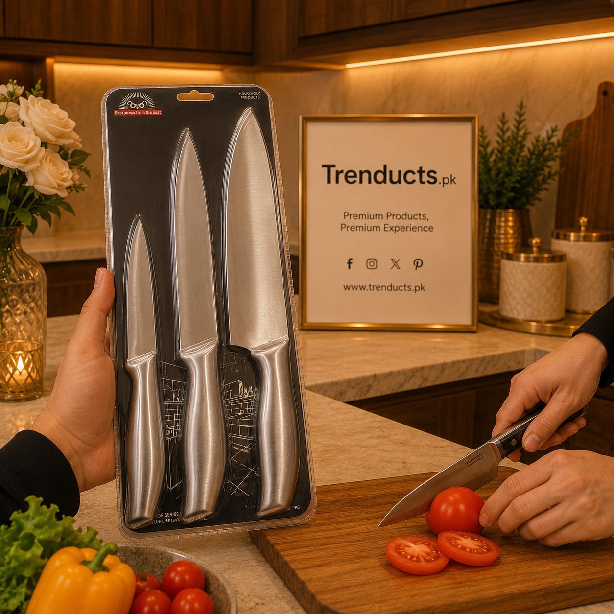 Apex Monochrome 3-Piece Seamless Stainless Steel Knife Set