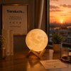 3D Printed Rechargeable Moon Lamp with Geometric Wooden Stand