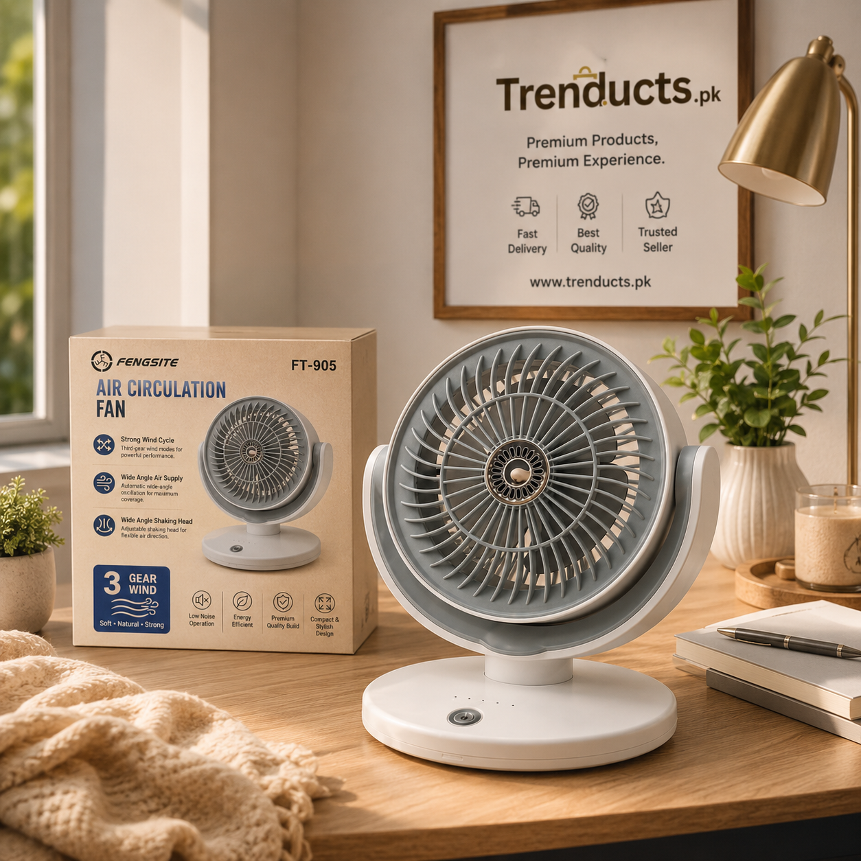 AeroVortex 3-Speed Rechargeable Air Circulation Desk Fan