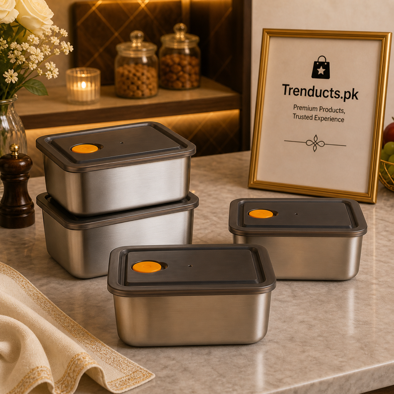 Airtight Stainless Steel Food Container Set – 4-Piece Premium Kit