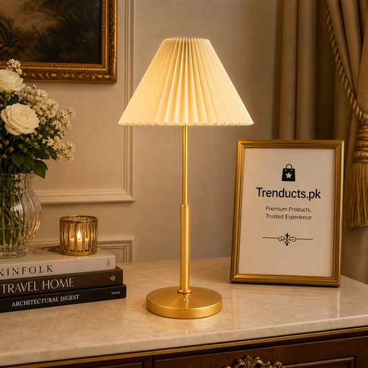 Elegant Pleated Table Lamp Set – Ice Gold Minimalist Series