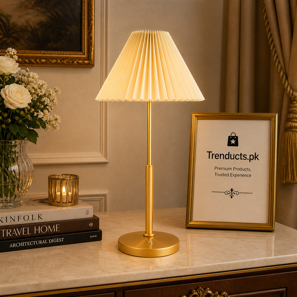 Elegant Pleated Table Lamp Set – Ice Gold Minimalist Series
