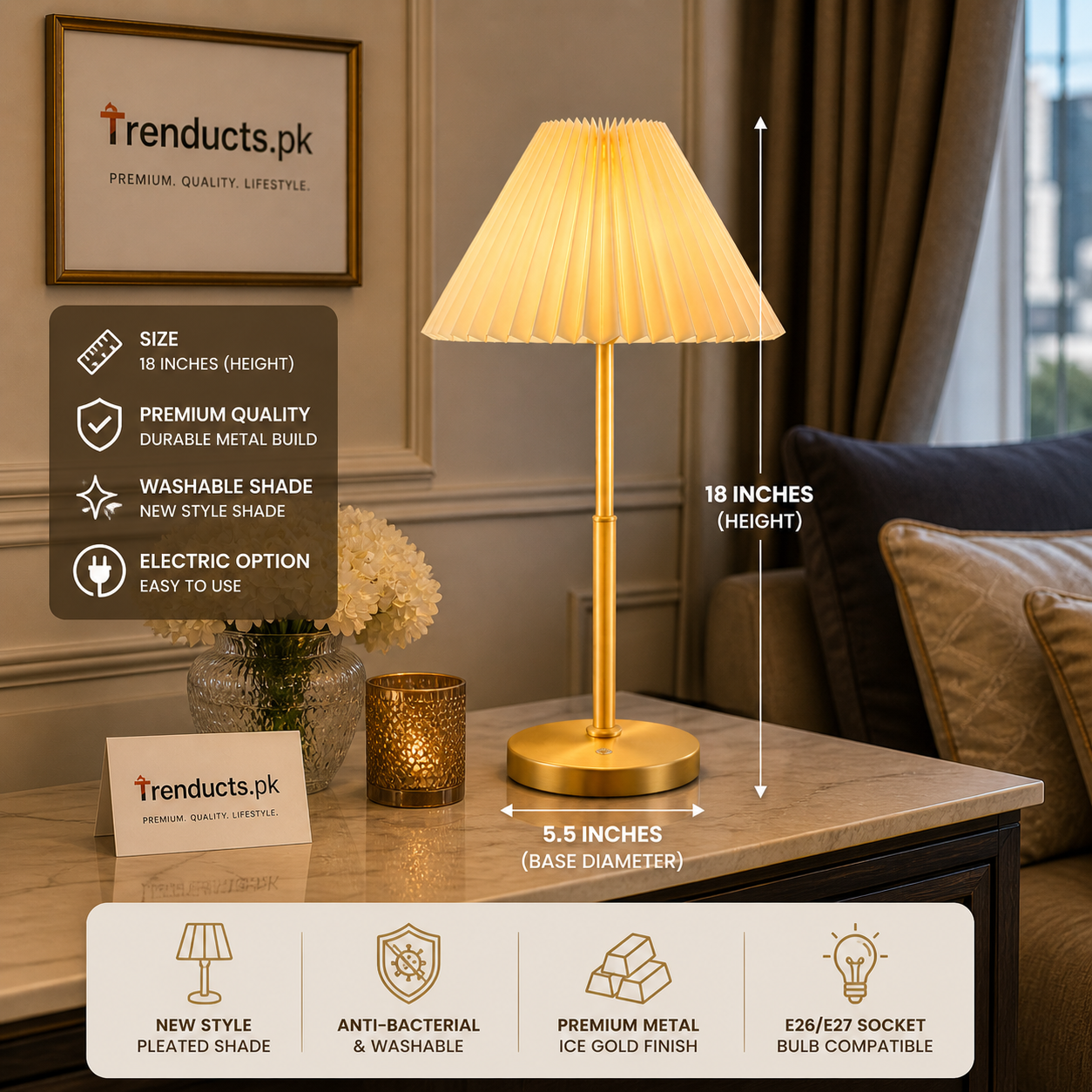 Elegant Pleated Table Lamp Set – Ice Gold Minimalist Series