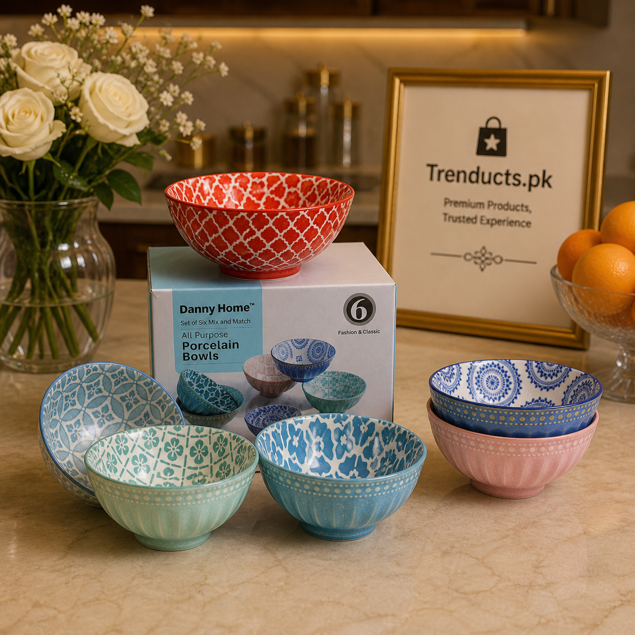 Danny Home Porcelain All-Purpose Bowl Set (6 Pieces)