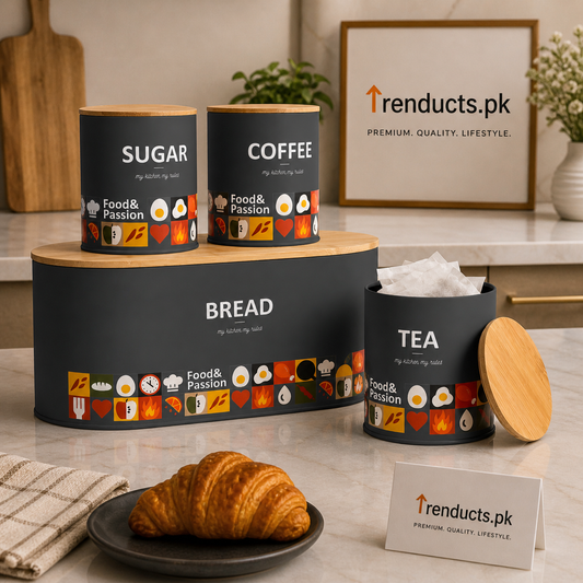 "Food & Passion" 4-Piece Kitchen Canister & Bread Box Set