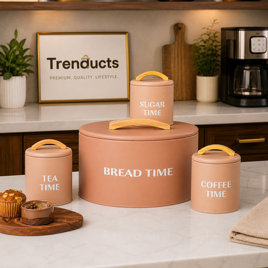 "Tea, Coffee, Sugar & Bread Time" 4-Piece Kitchen Storage Set