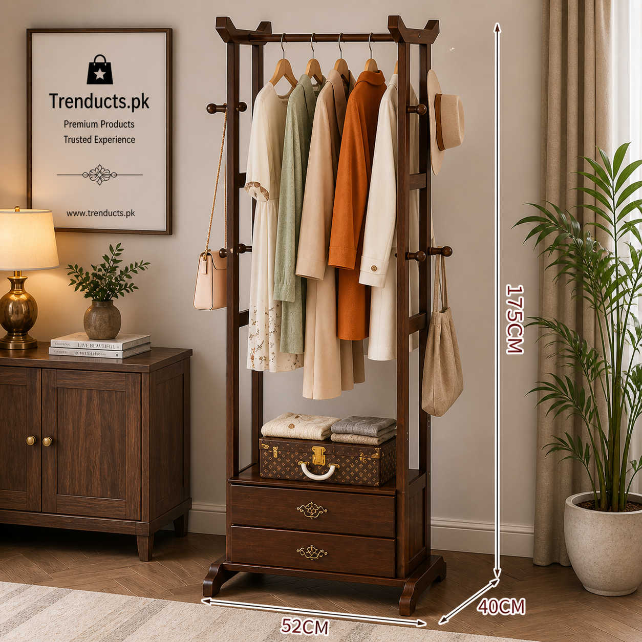 Premium Bamboo Multi-Functional Hanging Clothes Rack