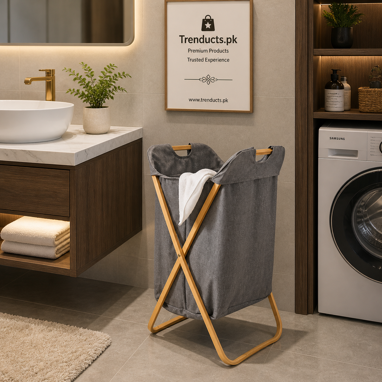 Bamboo X-Frame Folding Laundry Basket