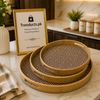 Round Bamboo Geometric Serving Tray Set – 3 Pieces