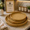 Artisanal Round Rattan & Bamboo Serving Tray Set – 3 Pieces