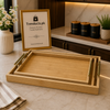 Luxury Rectangular Bamboo Tray Set with Gold Handles – 3 Pieces