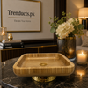 Square Pedestal Bamboo Serving Platter with Hammered Gold Base