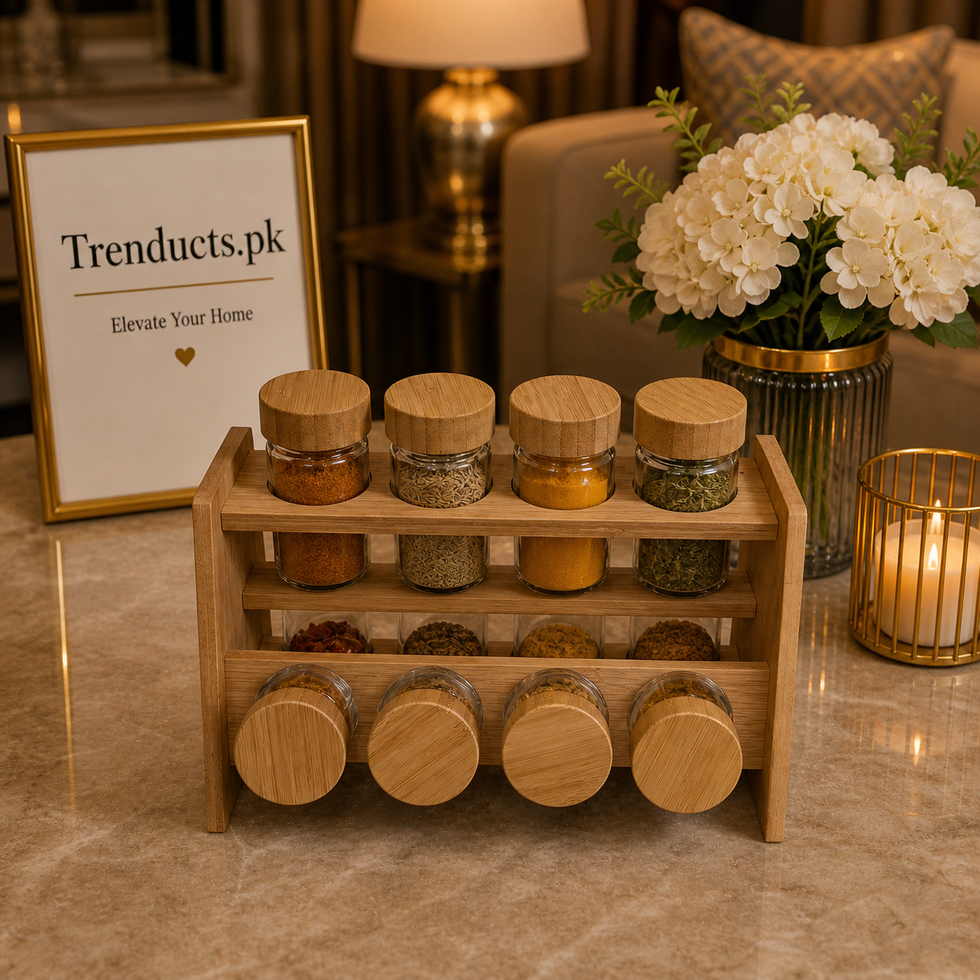 8-Piece Glass Spice Jar Set with Two-Tier Bamboo Rack