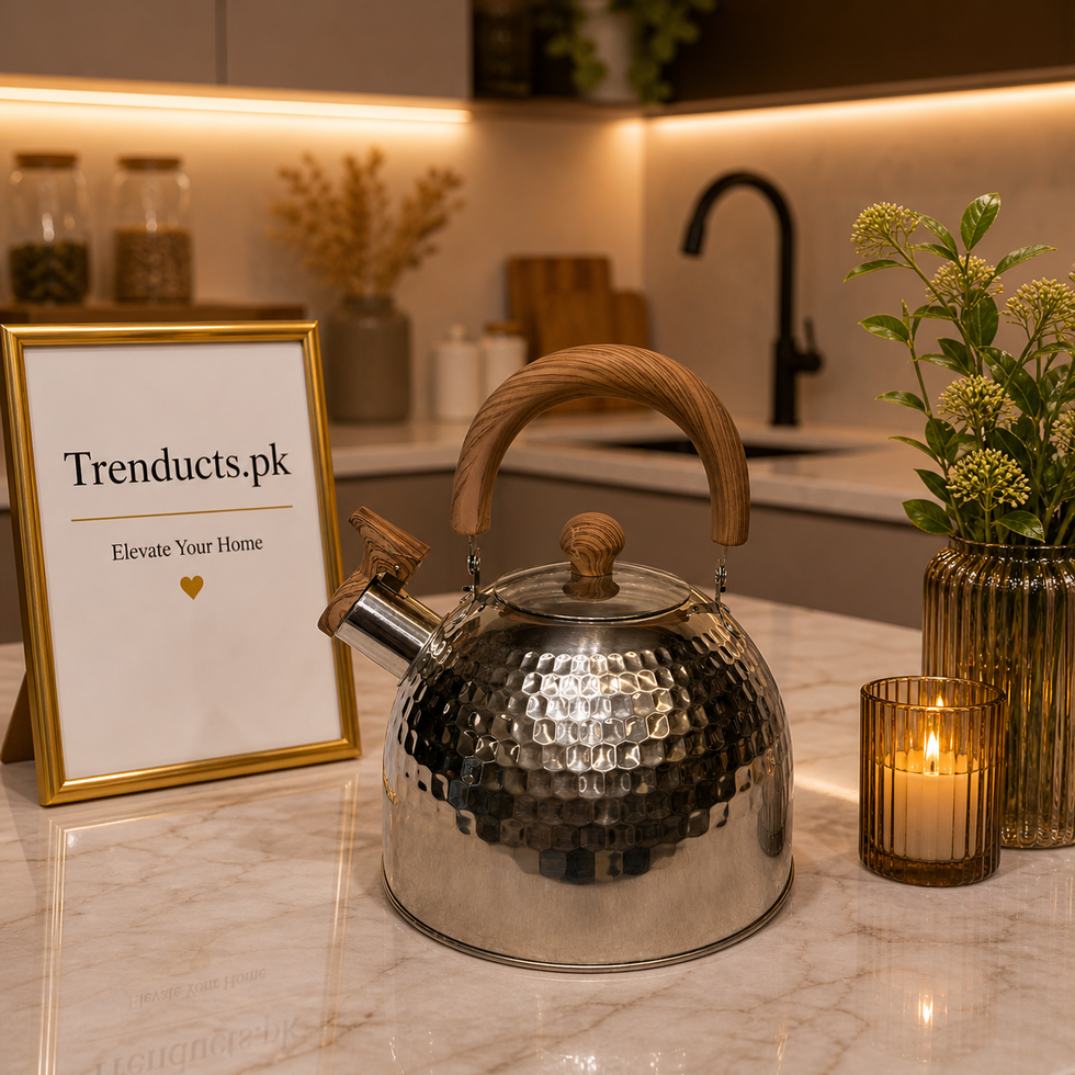 Premium Hammered Whistling Tea Kettle with Wood-Finish Accents