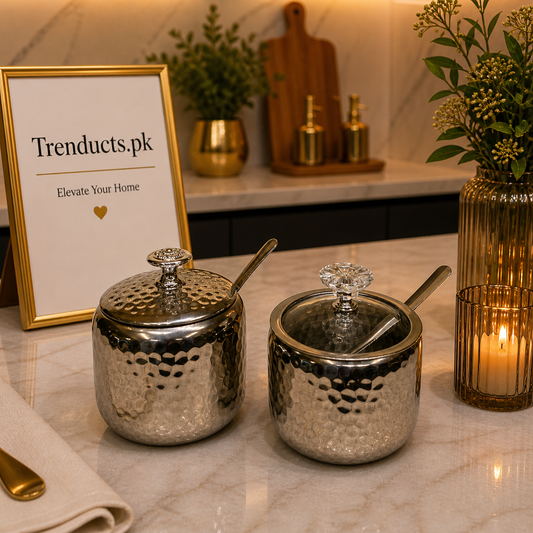 Premium Hammered Stainless Steel Sugar Pot with Spoon