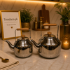 High-Shine Stainless Steel Kettle with Wooden Accents