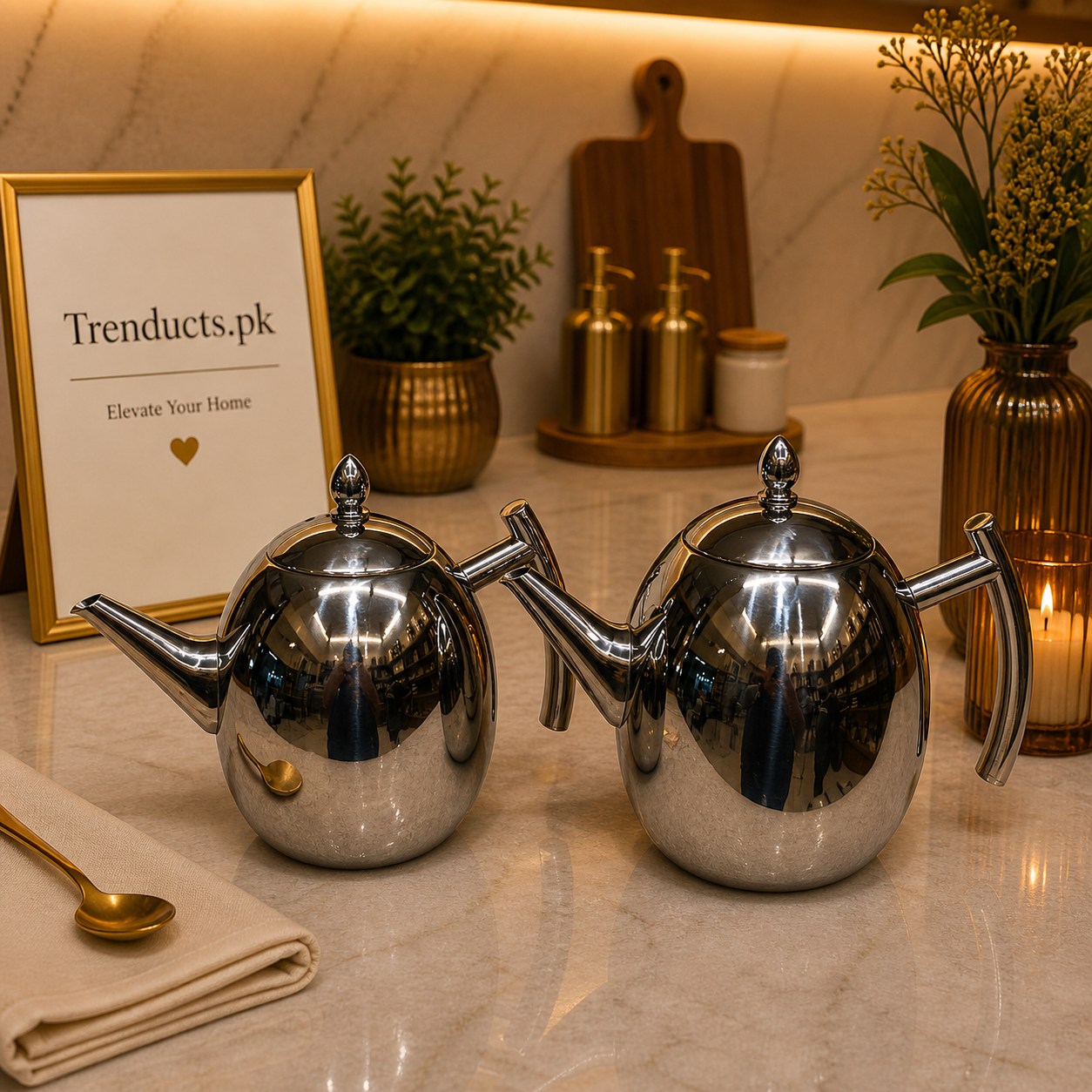 odern Mirror-Finish Stainless Steel Teapot