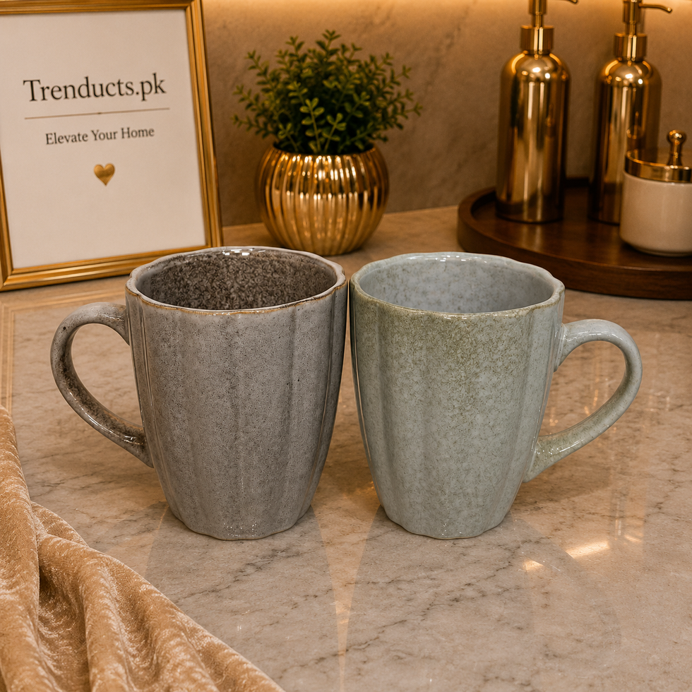 Artisanal Ribbed Ceramic Tea Mug Set (Random Color)