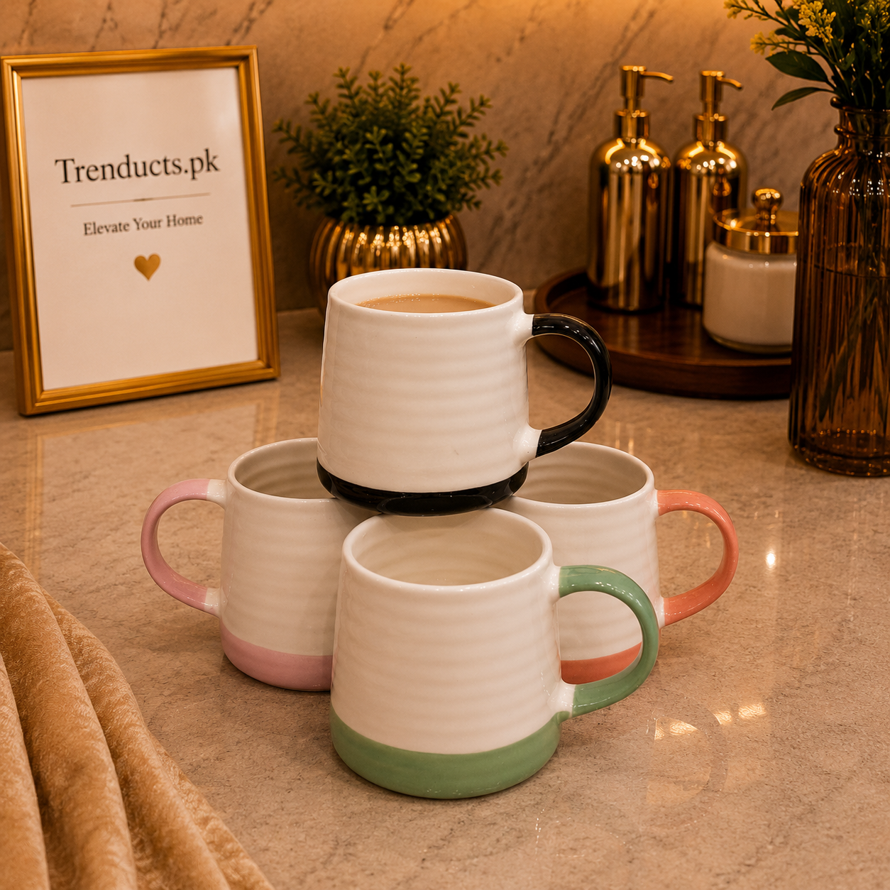 Modern Ribbed Pastel Ceramic Tea Mugs (Random Color)