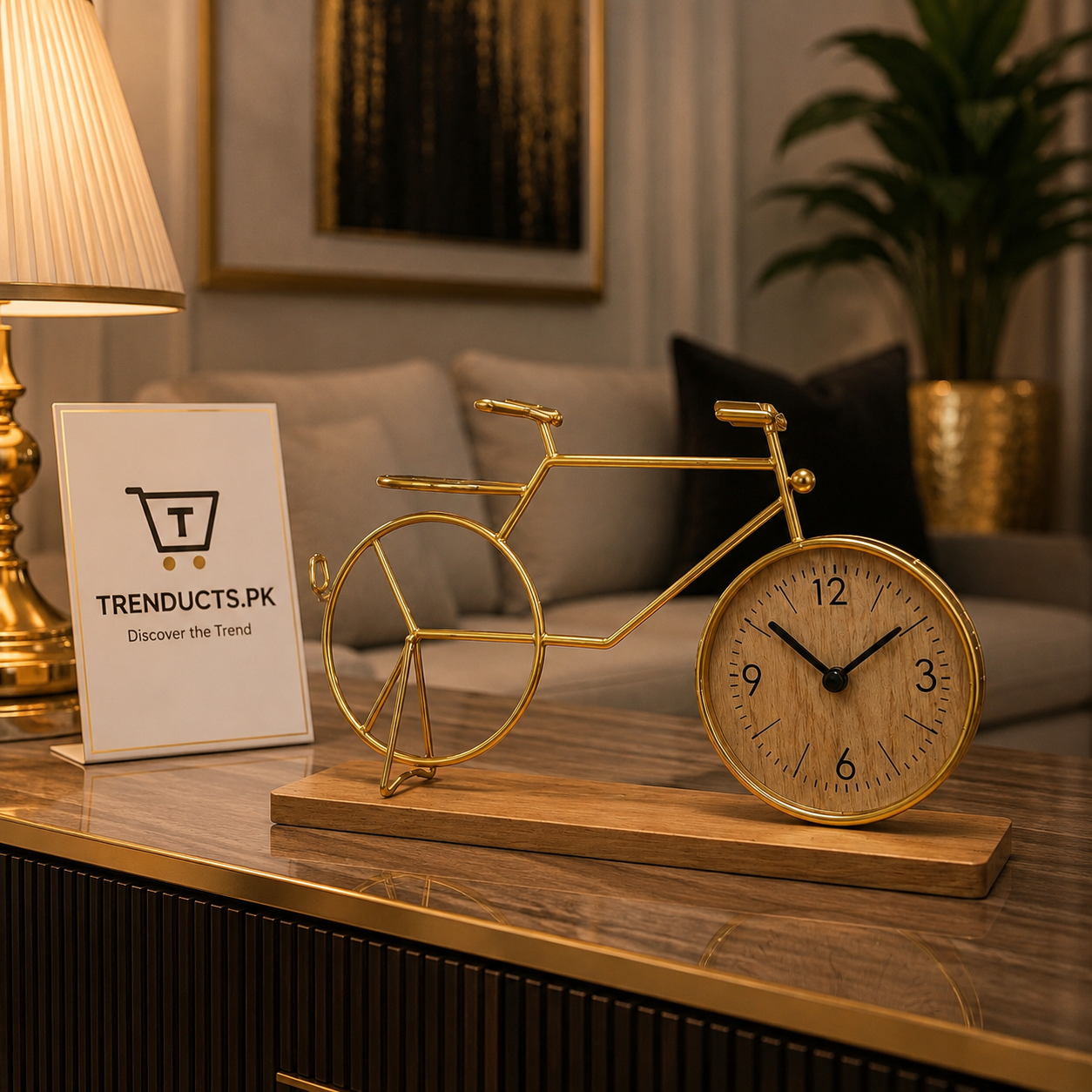 Vintage Golden Metal Bicycle Table Clock