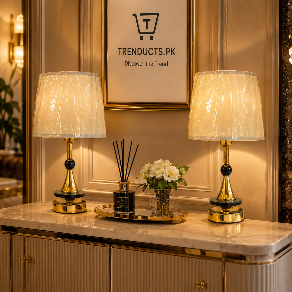 Modern Ice-Gold Metal Side Table Lamp Pair