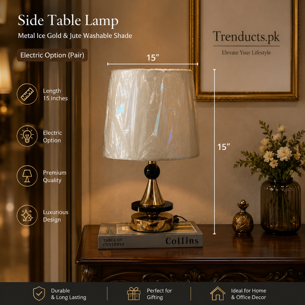 Modern Ice-Gold Metal Side Table Lamp Pair