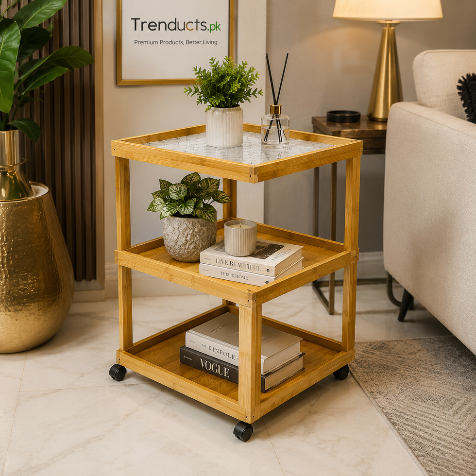 Premium 3 & 4-Tier Bamboo Trolley with Acrylic Top