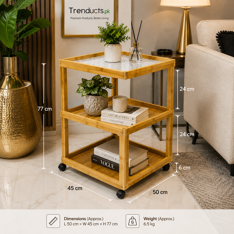 Premium 3 & 4-Tier Bamboo Trolley with Acrylic Top