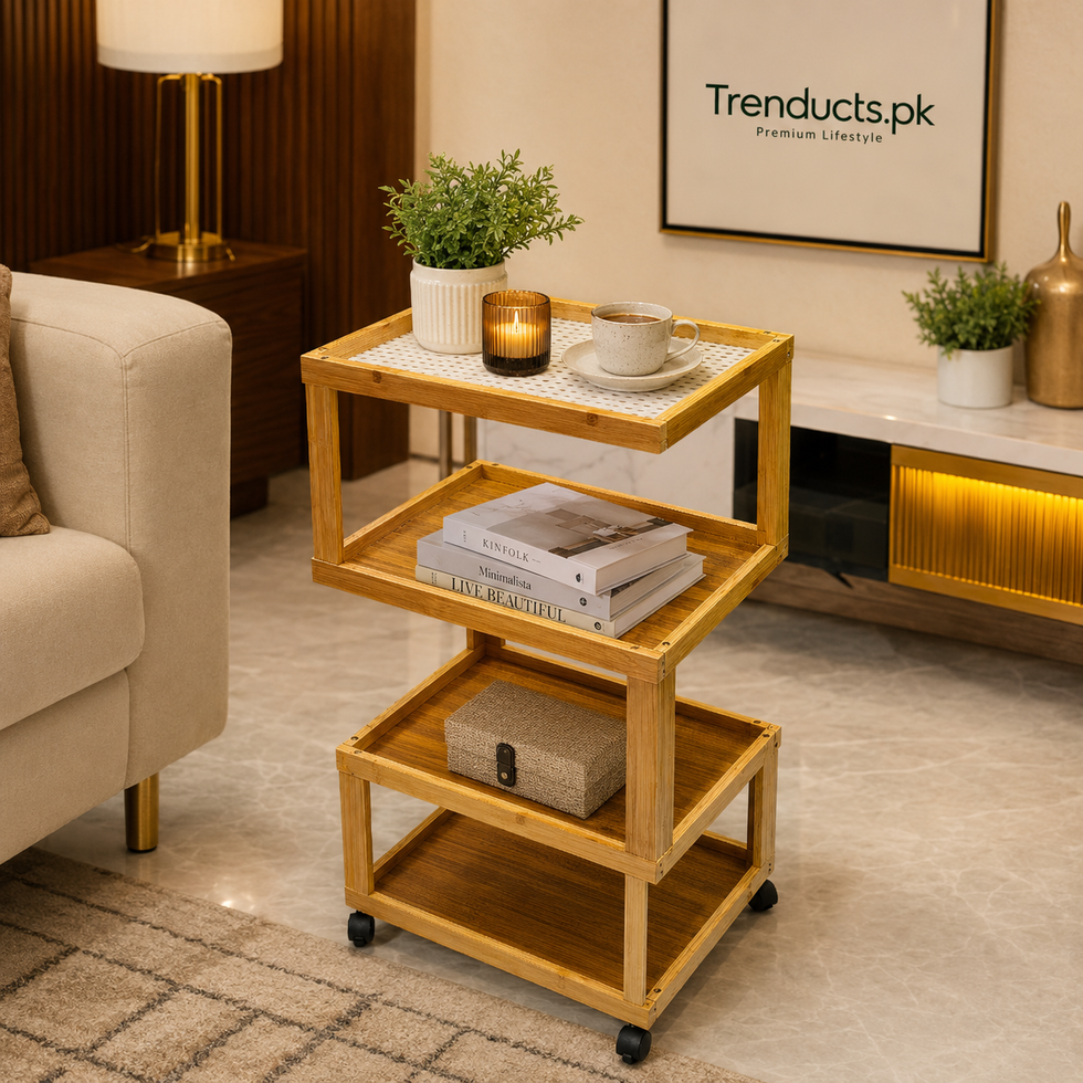 Premium 3 & 4-Tier Bamboo Trolley with Acrylic Top