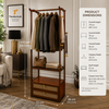 Premium Walnut Wood Standing Garment Rack with Dual Drawers