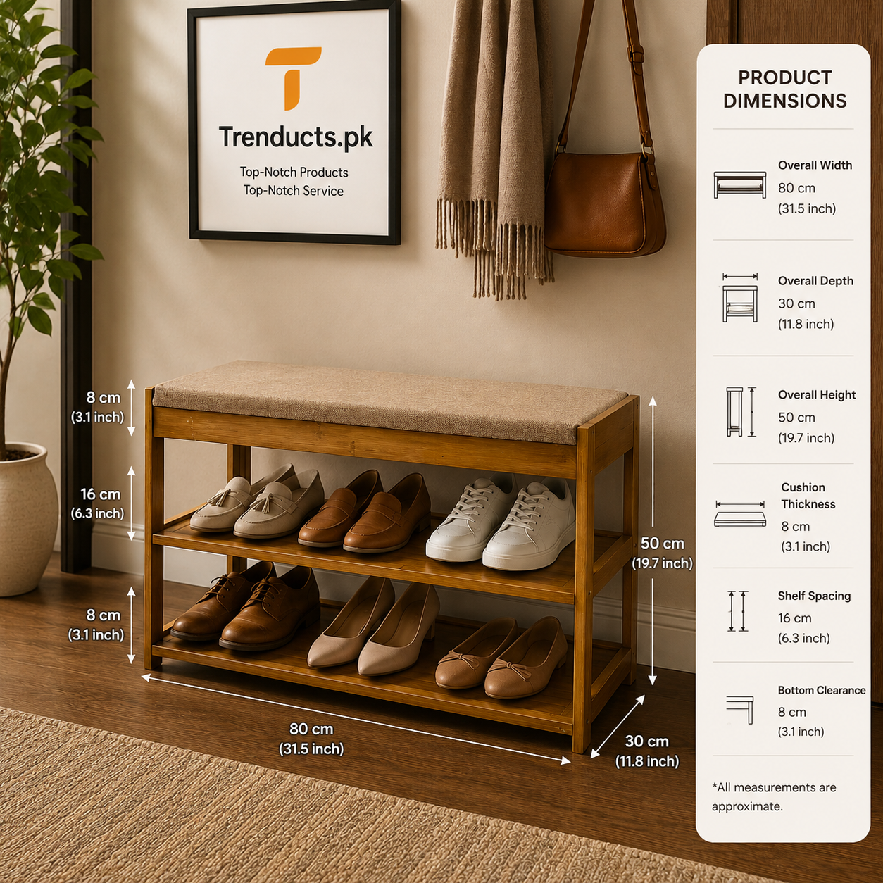 Premium 3-Tier Bamboo Shoe Rack with Padded Bench