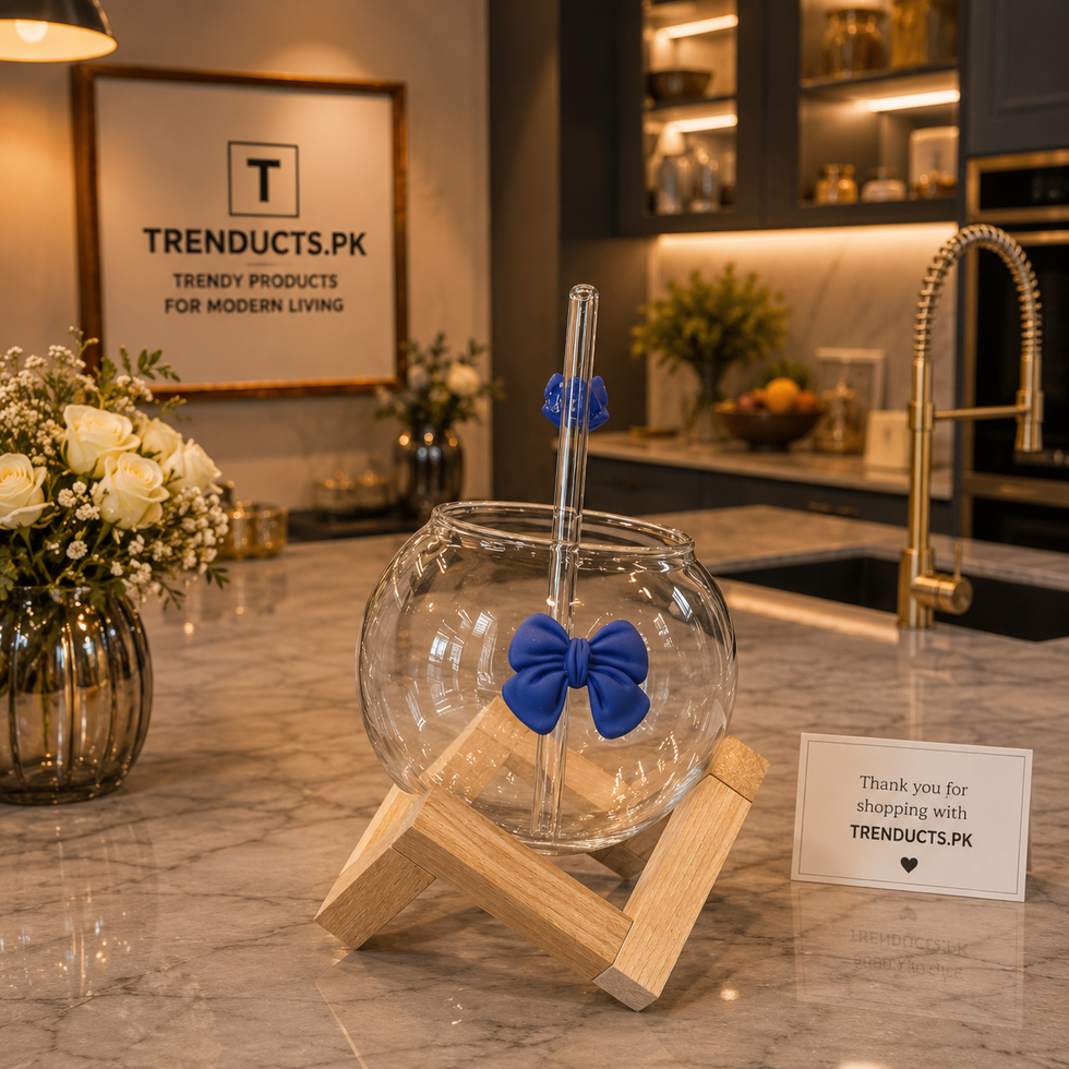 Lunar Bow Glass with Geometric Wooden Stand