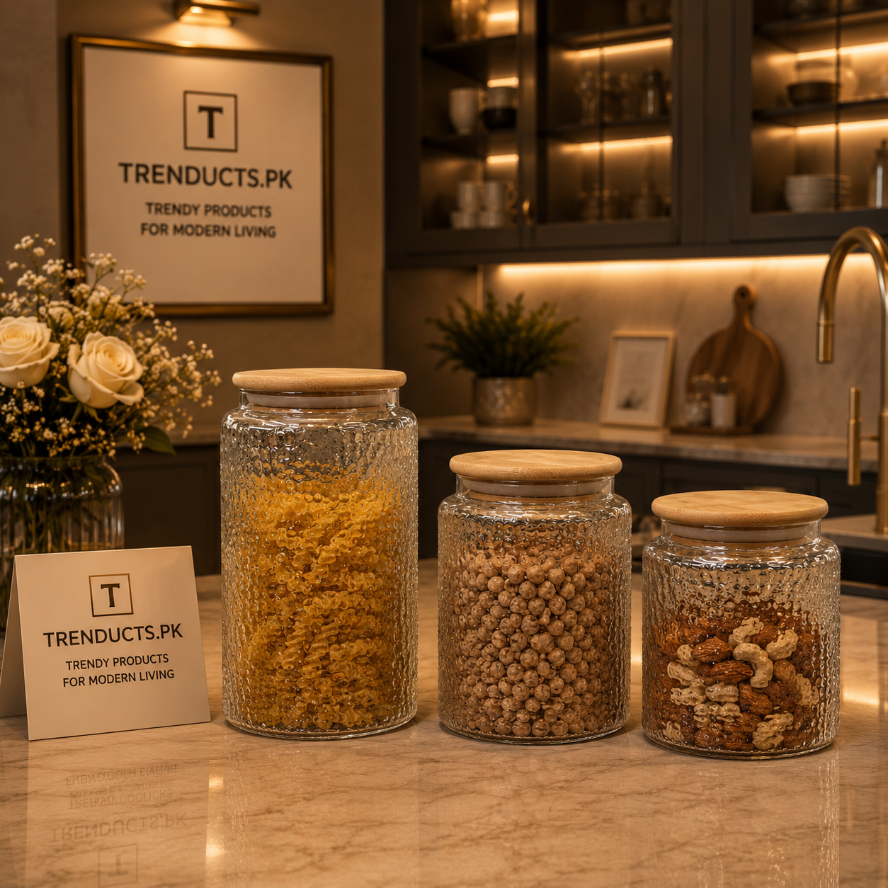 Aesthetic Textured Glass Storage Jars with Airtight Bamboo Lids