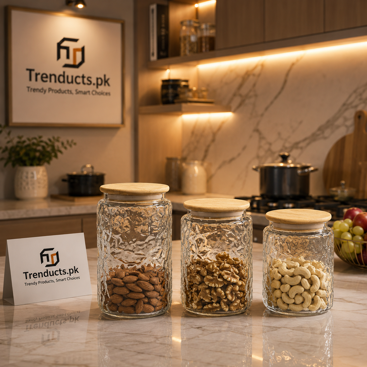 Aesthetic Textured Glass Storage Jars with Airtight Bamboo Lids