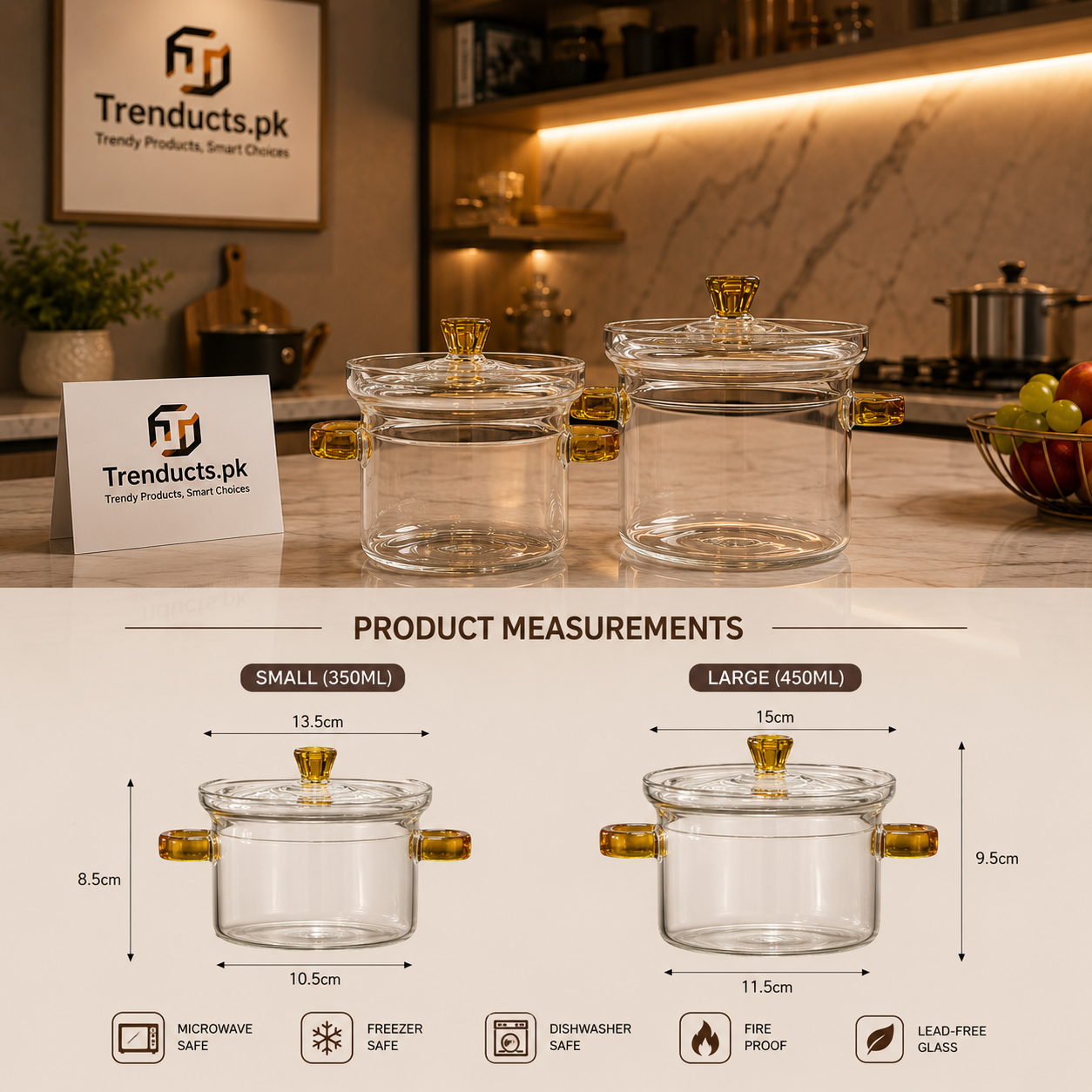 Premium Heat-Resistant Borosilicate Glass Mini Pot with Amber Accents