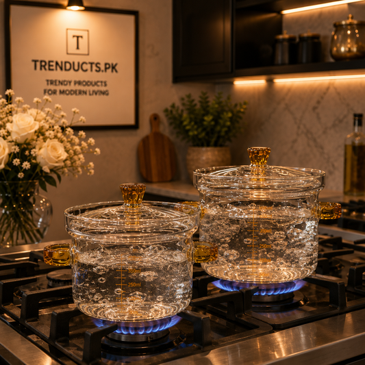 Premium Heat-Resistant Borosilicate Glass Mini Pot with Amber Accents