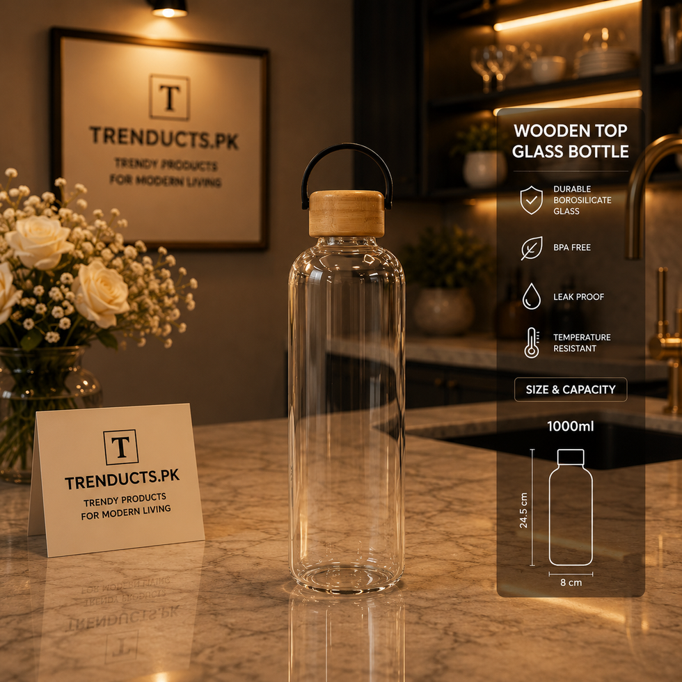 Minimalist 1000ml Borosilicate Glass Bottle with Bamboo Lid