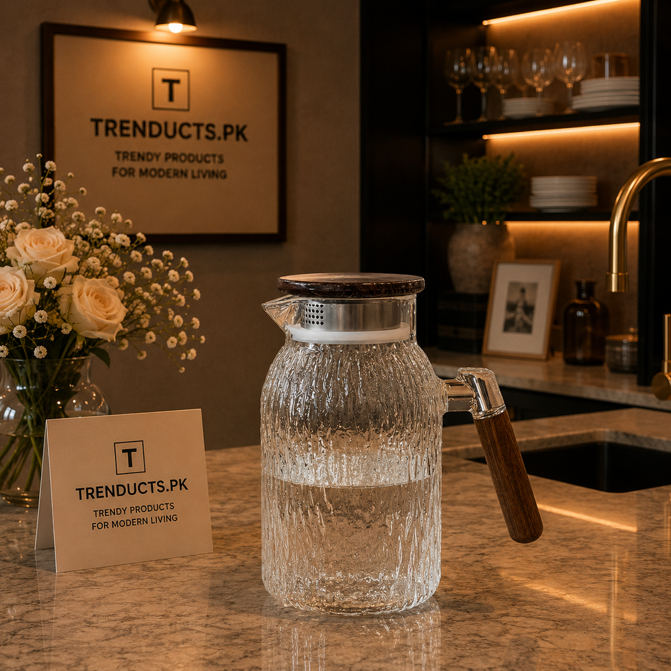 Artisanal "Bark" Textured Glass Jug with Walnut-Finish Accents