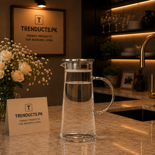 Sleek Minimalist Glass Jug with Stainless Steel Filter Lid