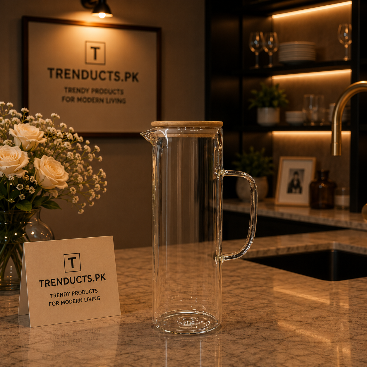Modern Minimalist Glass Jug with Natural Bamboo Lid