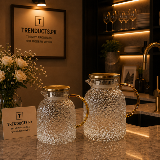 Luxury Hammered Glass Kettle with Golden Accents